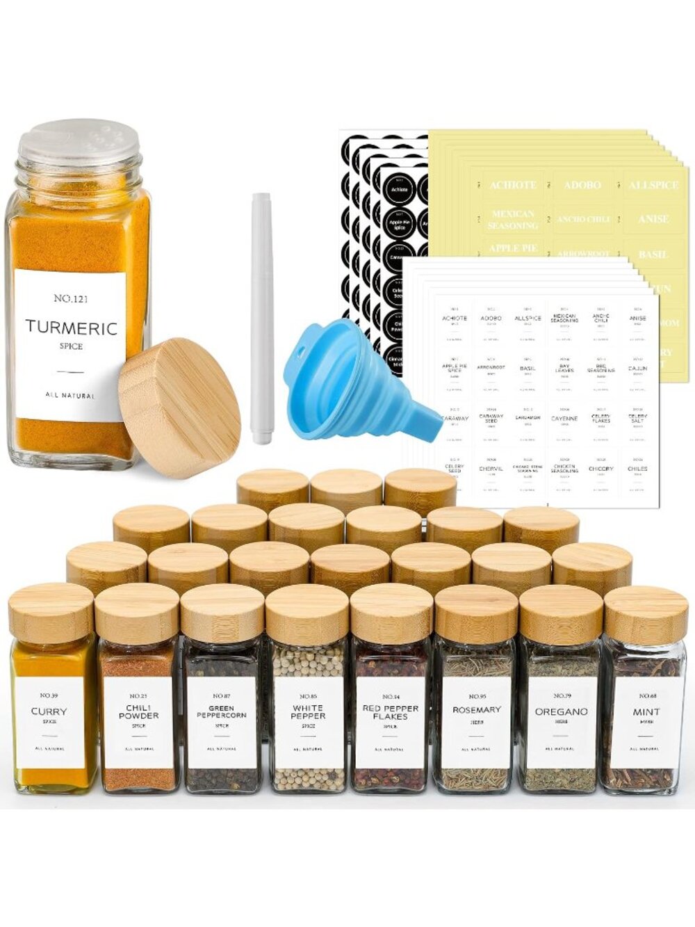 New 24 Pcs Glass Spice Jars with Bamboo Lids, 4 oz Glass Jars